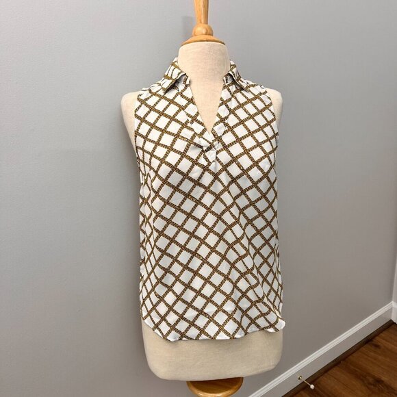 Michael Kors Chain Print Preppy Sleeveless Button Down Blouse Sz XS - Picture 8 of 11